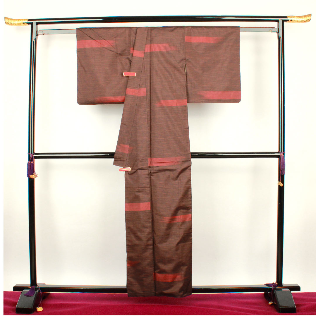 大島紬 身丈159.5cm 裄丈60.5cm 黒鳶色 横縞 縞大島 正絹 Bランク 袷 茶系 1116001714314