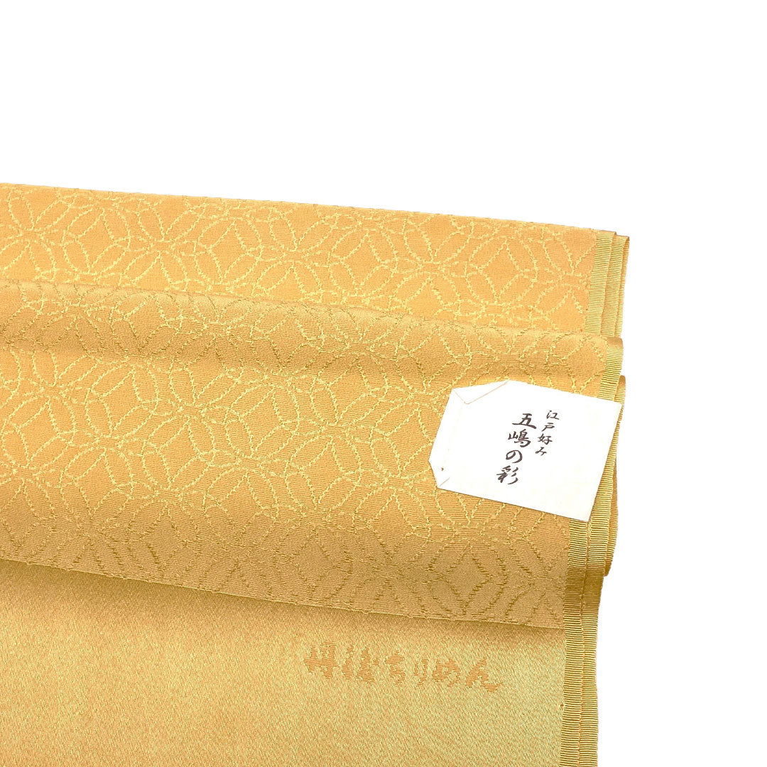 （新古品）帯揚げ 正絹 NEWランク カジュアル 濃卵色（こいたまごいろ） 五嶋紐 丹後ちりめん 七宝つなぎ 長さ約180cm 幅約30cm 黄系 1136003151923