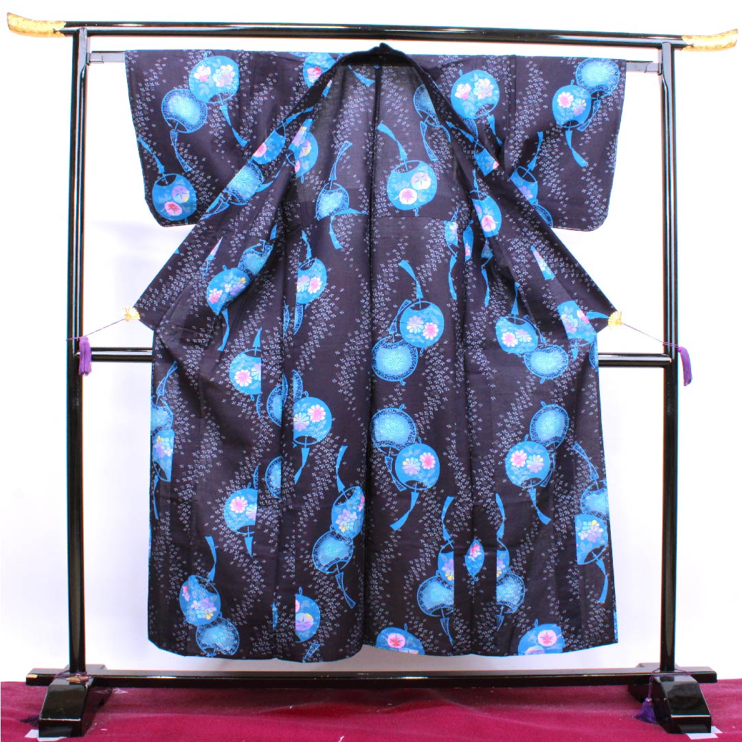 浴衣 濃紺色 風鈴 木綿 Sランク 単衣 身丈154cm 裄丈63.5cm 紺系 1118004382218