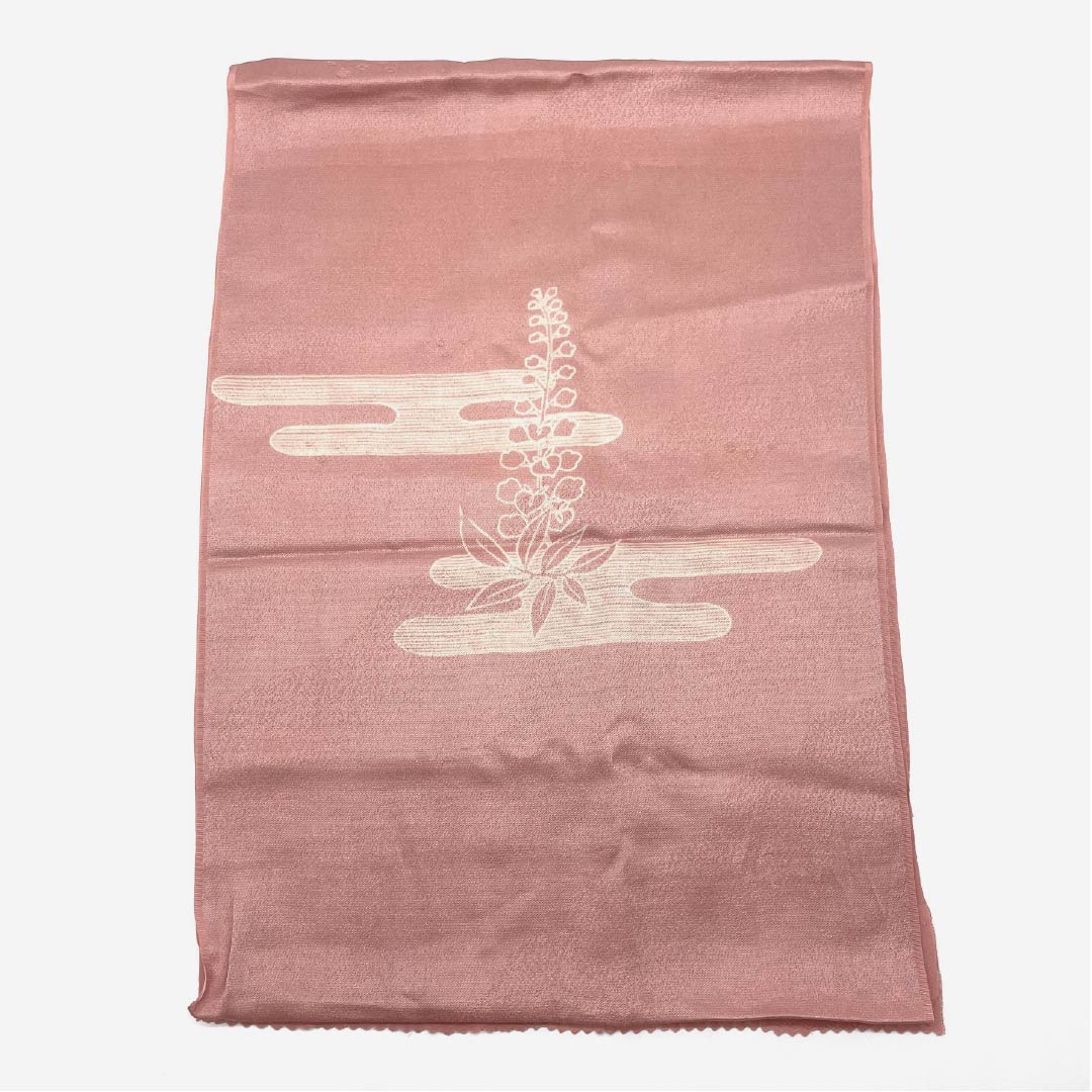 Obiage, pure silk, semi-formal, light pink plum color, Genji clouds, wisteria, classic pattern, length 180cm, width 30.5cm, S rank, pink, 1136000522913