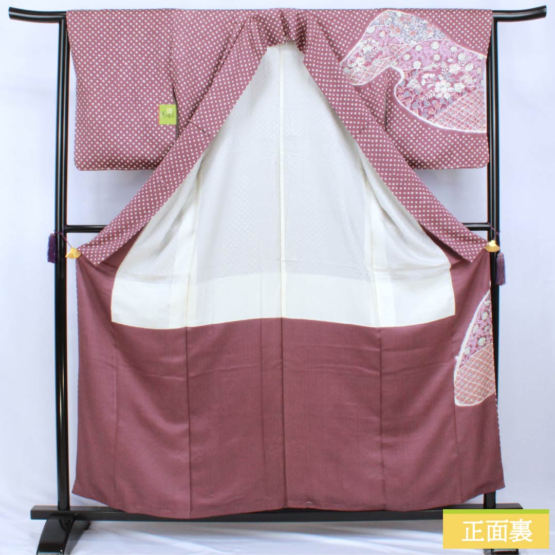 Homongi Silk S-Rank Lined 158cm (height) 64cm (sleeve to sleeve) Peony Grey Shibori Tsujigahana With basting thread Purple system 1112007732320
