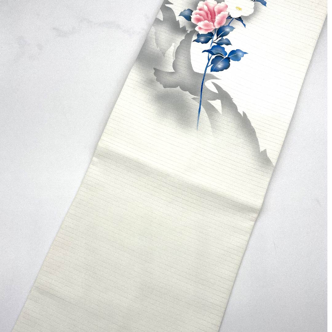 名古屋帯 白色 夏帯 絽 牡丹 染帯 帯丈373cm 正絹 Bランク ポイント柄 カジュアル 白系 1124004504311  名古屋仕立て