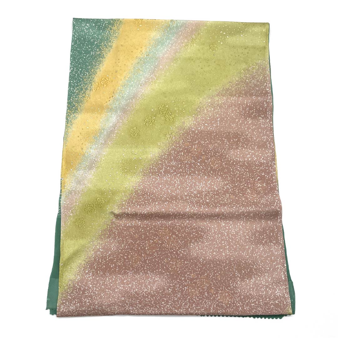 帯揚げ 正絹 セミフォーマル 岩緑青色（いわろくしょういろ） たたき染め風 グラデーション 花柄 長さ約176cm 幅約30cm Sランク 緑系 1136000632919