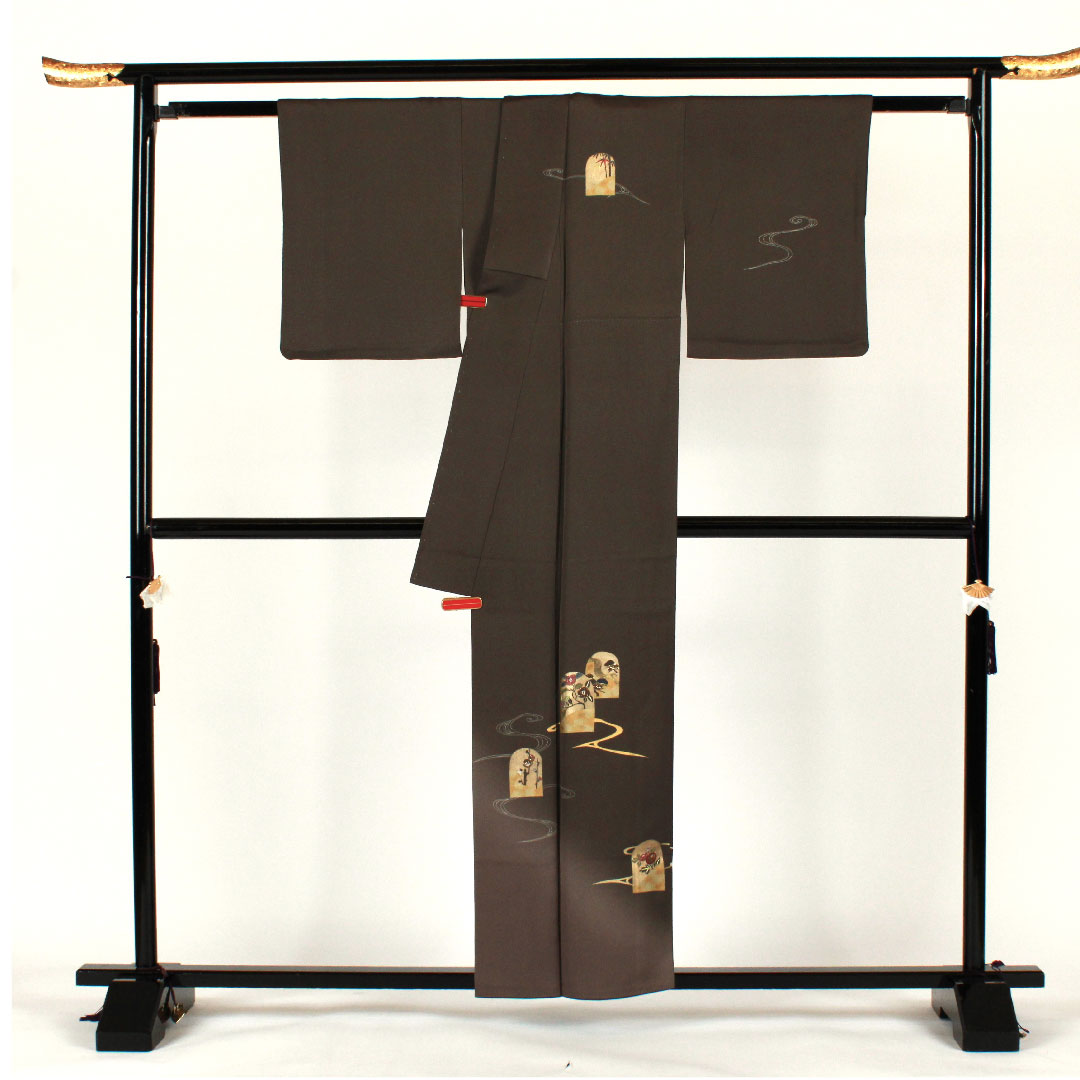 訪問着 袷 身丈157.5cm 裄丈62.5cm 刺繡  正絹 Sランク グレー系 1112001272322
