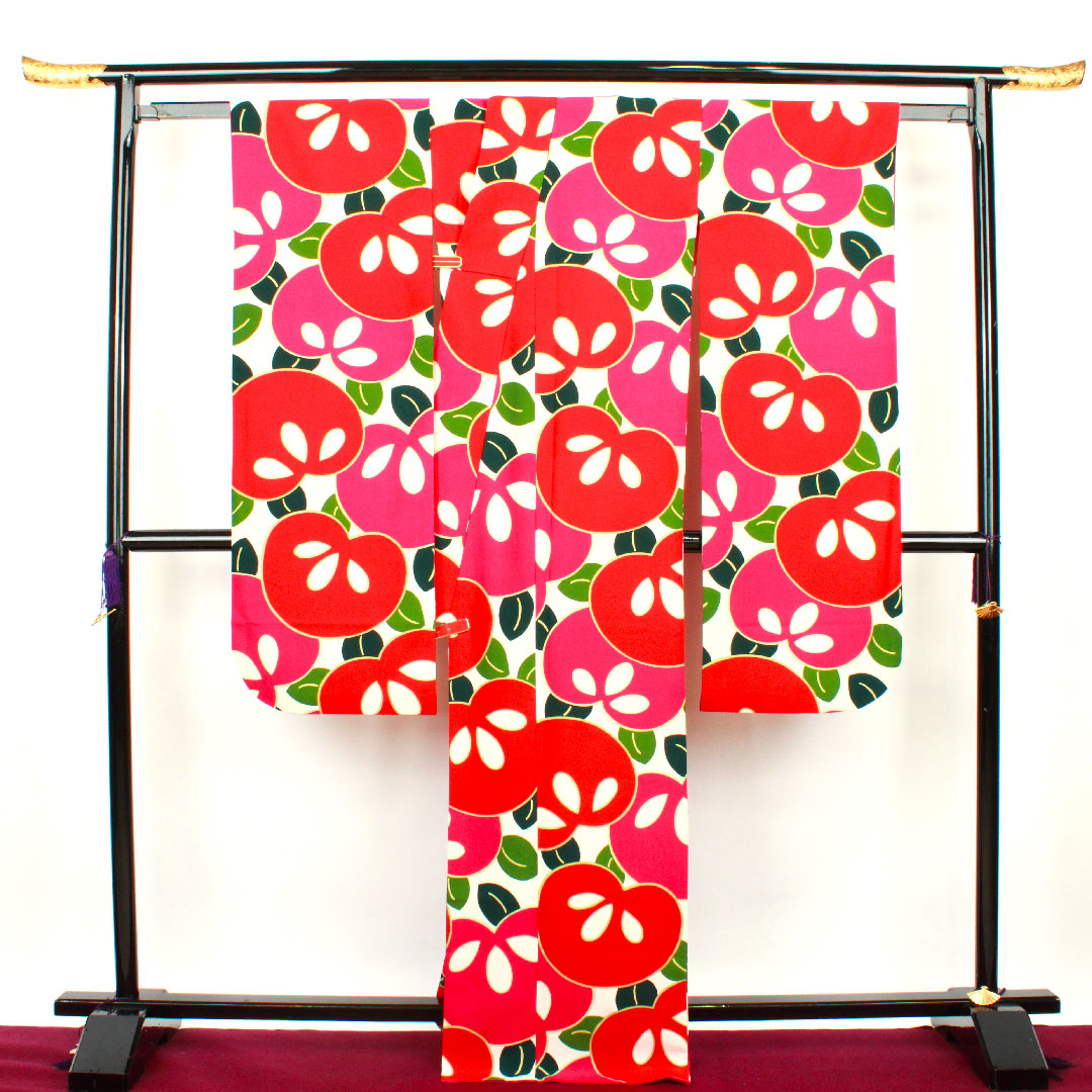 振袖 身丈167.5cm 裄丈67.5cm 袷  洗える着物 橘  ポリ Sランク 白系 1113001432511