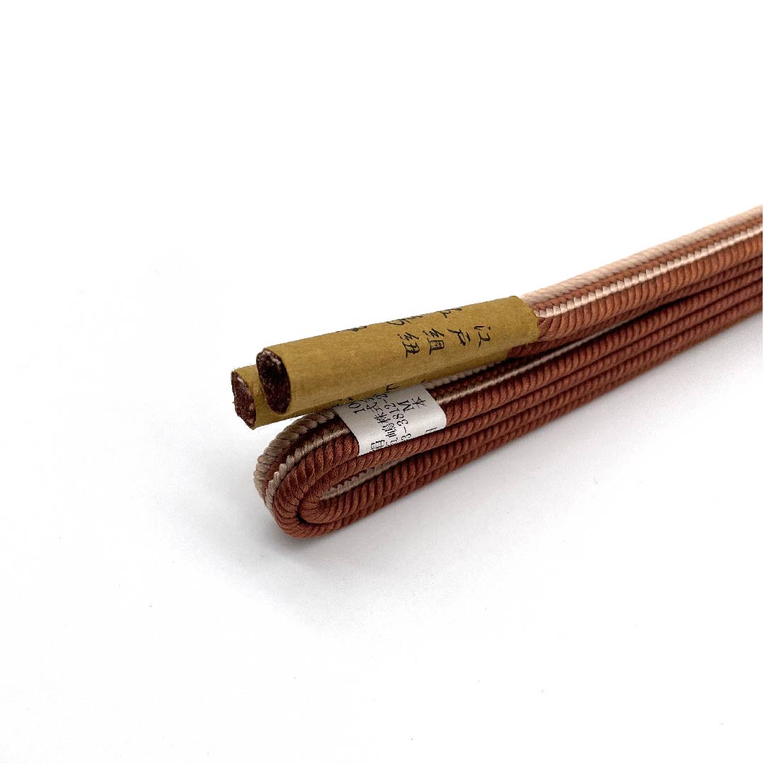 （新古品） 帯締め 正絹 四分紐 濃柿色（こいがきいろ） 薄肉色（うすにくいろ） 五嶋紐 江戸組紐 長さ約168cm 幅約1.2cm カジュアル Sランク 茶系 1135002872314