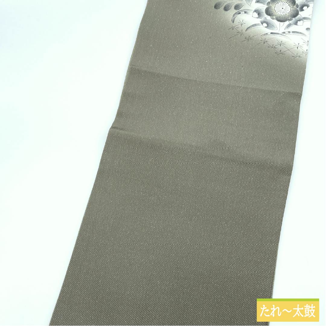 袋帯 正絹 利休鼠色（りきゅうねずみいろ） 染め帯 辻ヶ花 帯丈460cm Sランク ポイント柄 セミフォーマル グレー系 1123014972422