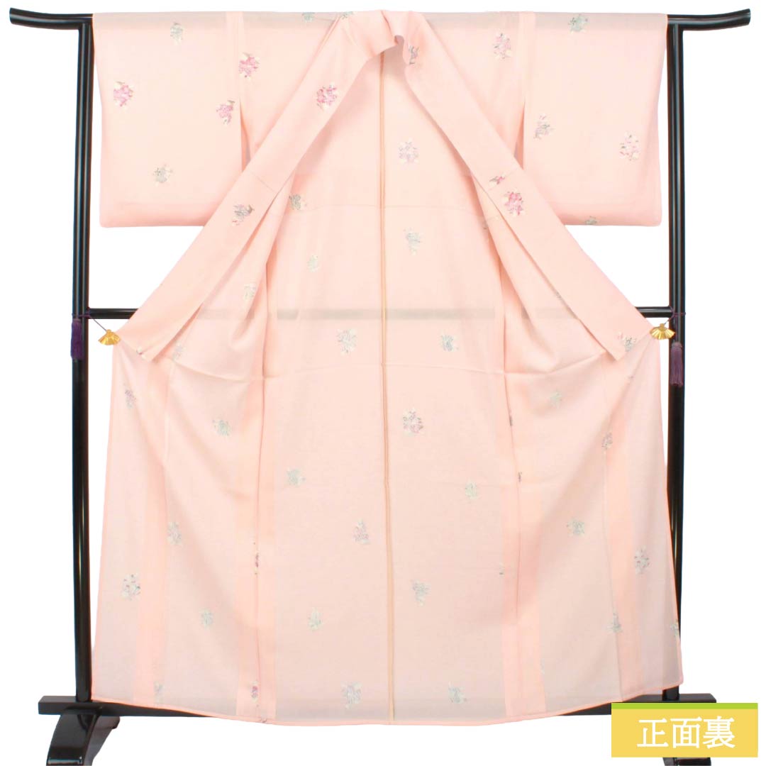リサイクル着物】夏物 正絹 小紋 Sランク 身丈160.5cm 裄丈63cm 乙女色