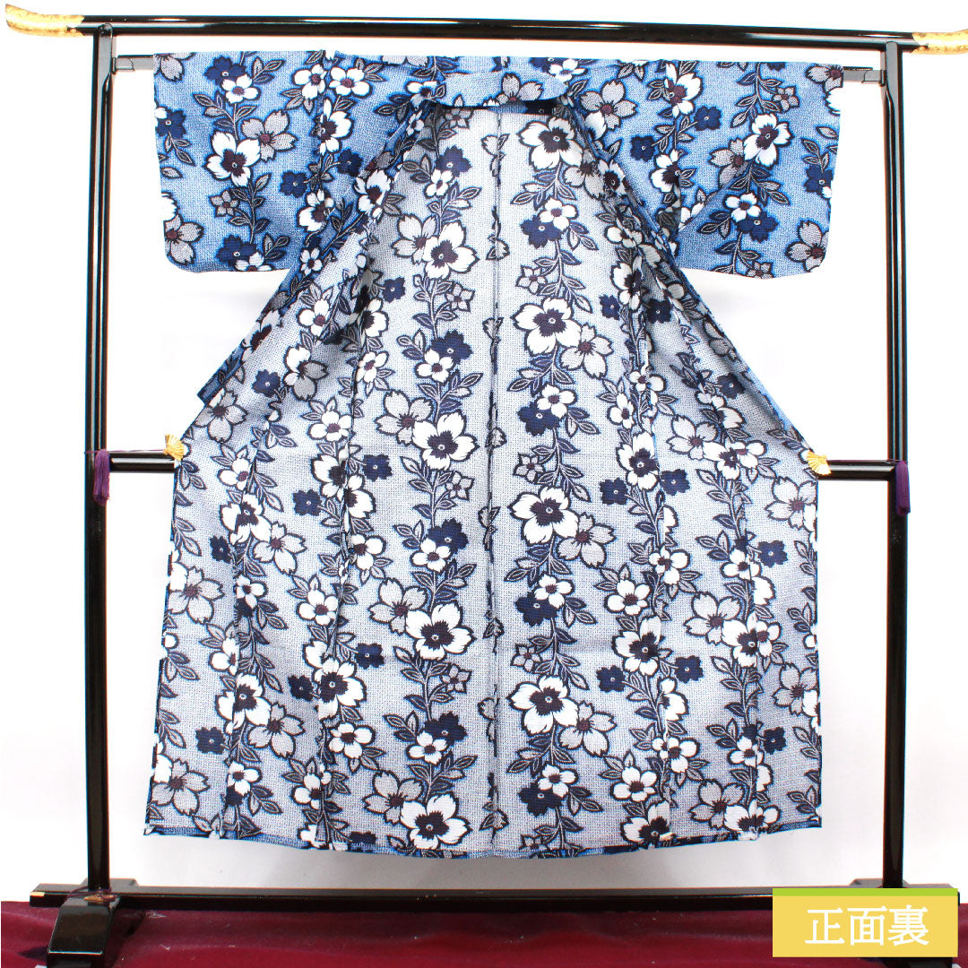 Yukata Cotton Length 152.5cm Sleeve length 64cm S rank Single layer Navy Deep navy Ripple Abstract flower 1118004742218