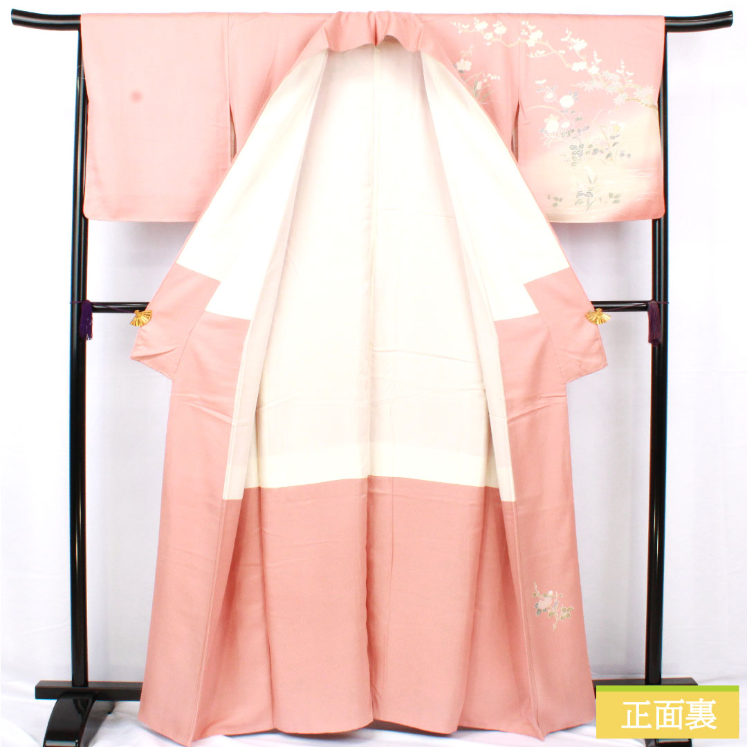 【夏着物】絽＊訪付下げ バチ衿 紅白薔薇の花 略礼装 ピンク 正絹 7SM18 夏着物】絽＊訪付下げ バチ衿 紅白薔薇の花 略礼装 ピンク