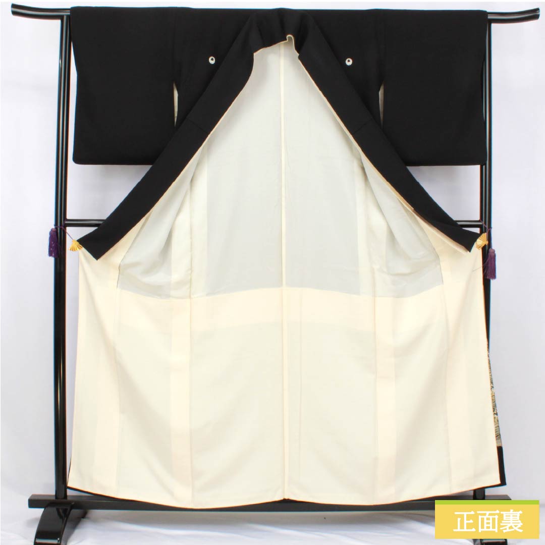 Black Tomesode (Tomesode) - Pure Silk, Grade A, Length 158.5cm, Sleeve Length 64cm, Lined, Gold-colored, Five Crests, Wisteria Design, Bundled Noshi, Five Crests, Black, Item Number 1111002043310