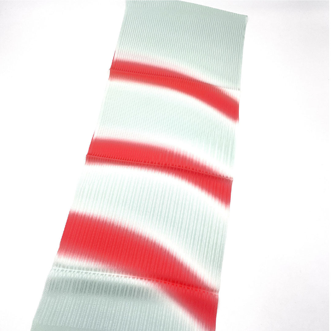 (Like new) Silk Obiage (Sash) - New Rank, Casual, Blue-and-White Porcelain (Seihakujiiro) and Plum Blossom (Umegasaneiro) Stripes, Tango Chirimen, Approximately 188cm Long, Approximately 31cm Wide, Light Blue, Item Number: 1136001491924