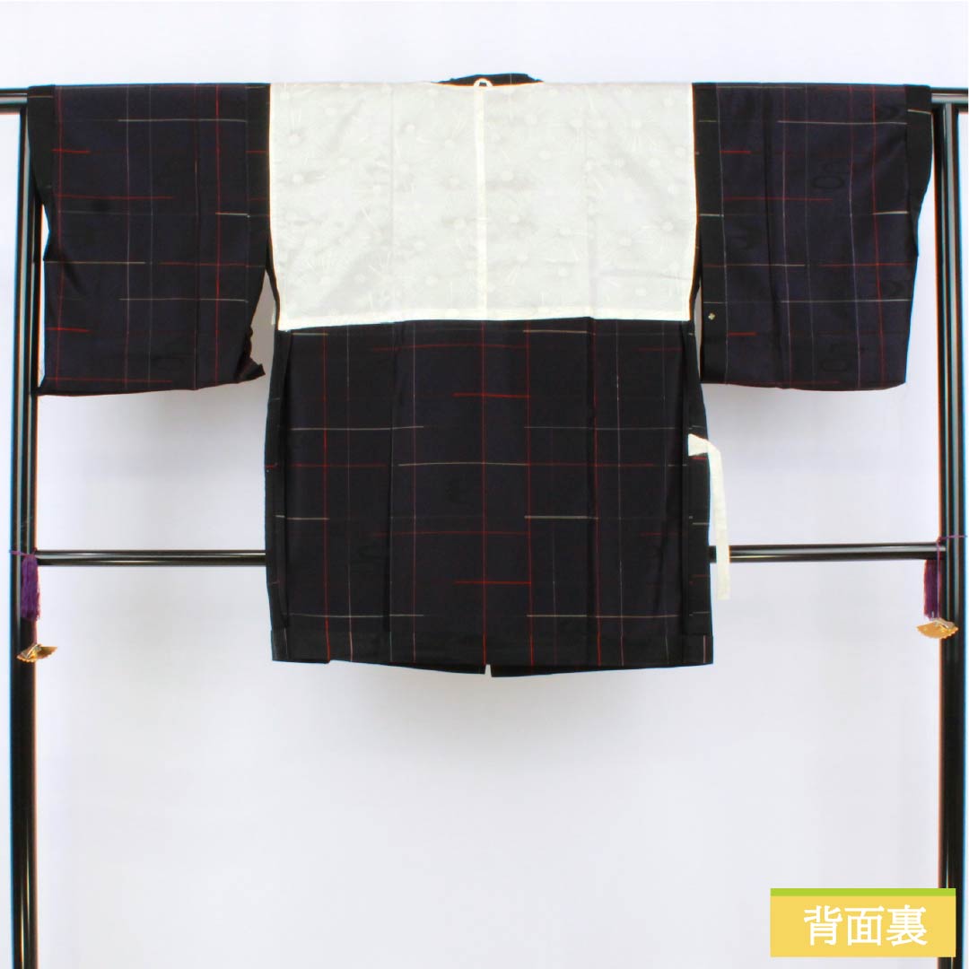 道行コート ポリエステル Sランク 身丈84cm 裄丈65cm 格子 単衣 黒系 1117001342910
