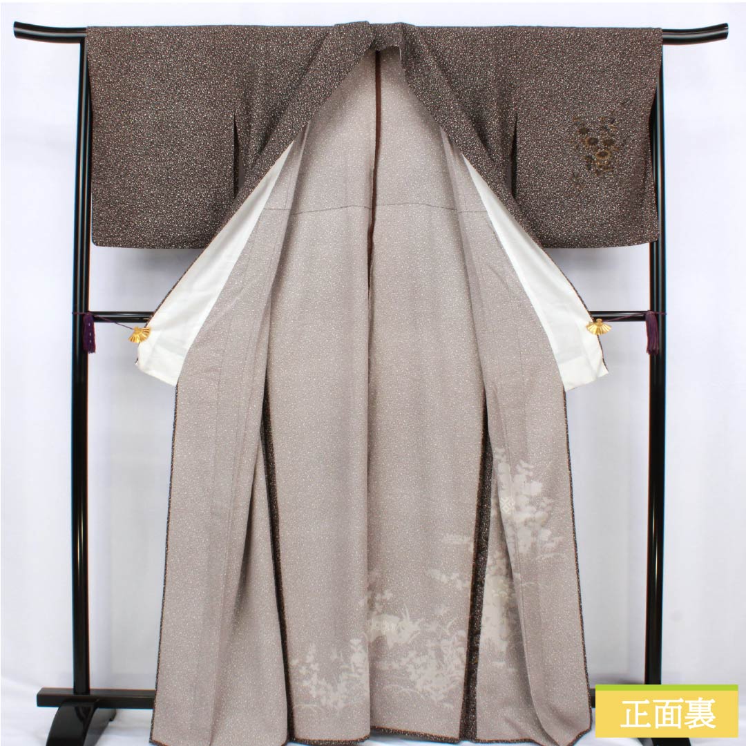 リサイクル着物】訪問着 正絹 Sランク 袷 身丈165cm 裄丈65.5cm 黒鼠色