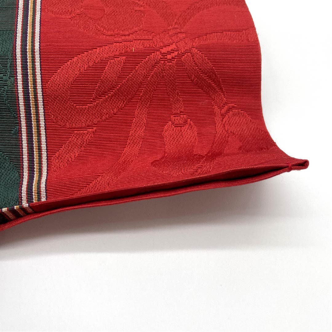 半幅帯 正絹 帯丈342cm 紅赤色（べにあかいろ） 扇面 束ね紐 博多織 赤系 Sランク 1125001382312