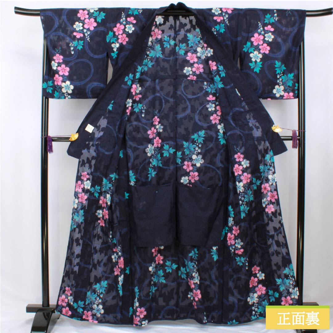 Yukata (Cotton) Length: 162cm, Sleeve Length: 69cm, S Rank, Gauze, Navy Blue, Brown (Kachiiro), Pink, 1118006402418