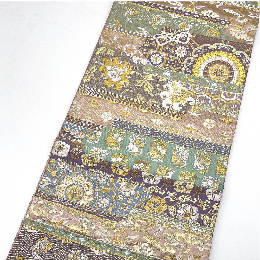 袋帯 花うさぎ 正倉院文様 荒磯（あらいそ） 鶴 帯丈430cm 正絹 Aランク 六通 フォーマル グラデーション系 1123005833399
