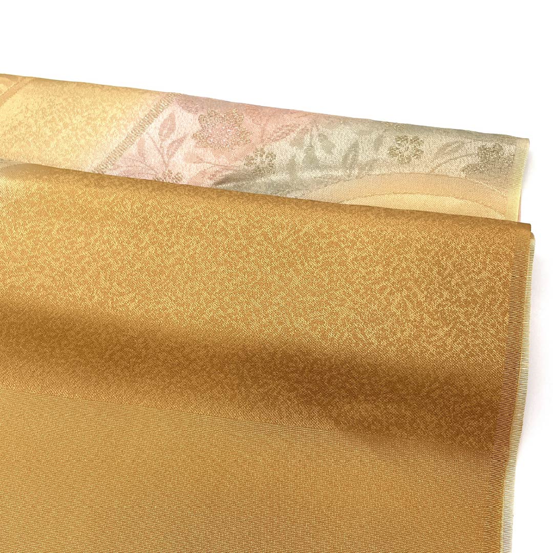 Obiage silk S-rank semi-formal wheat color seigaiha cherry blossom floral pattern length approx. 183cm width approx. 29cm orange system 1136004402926