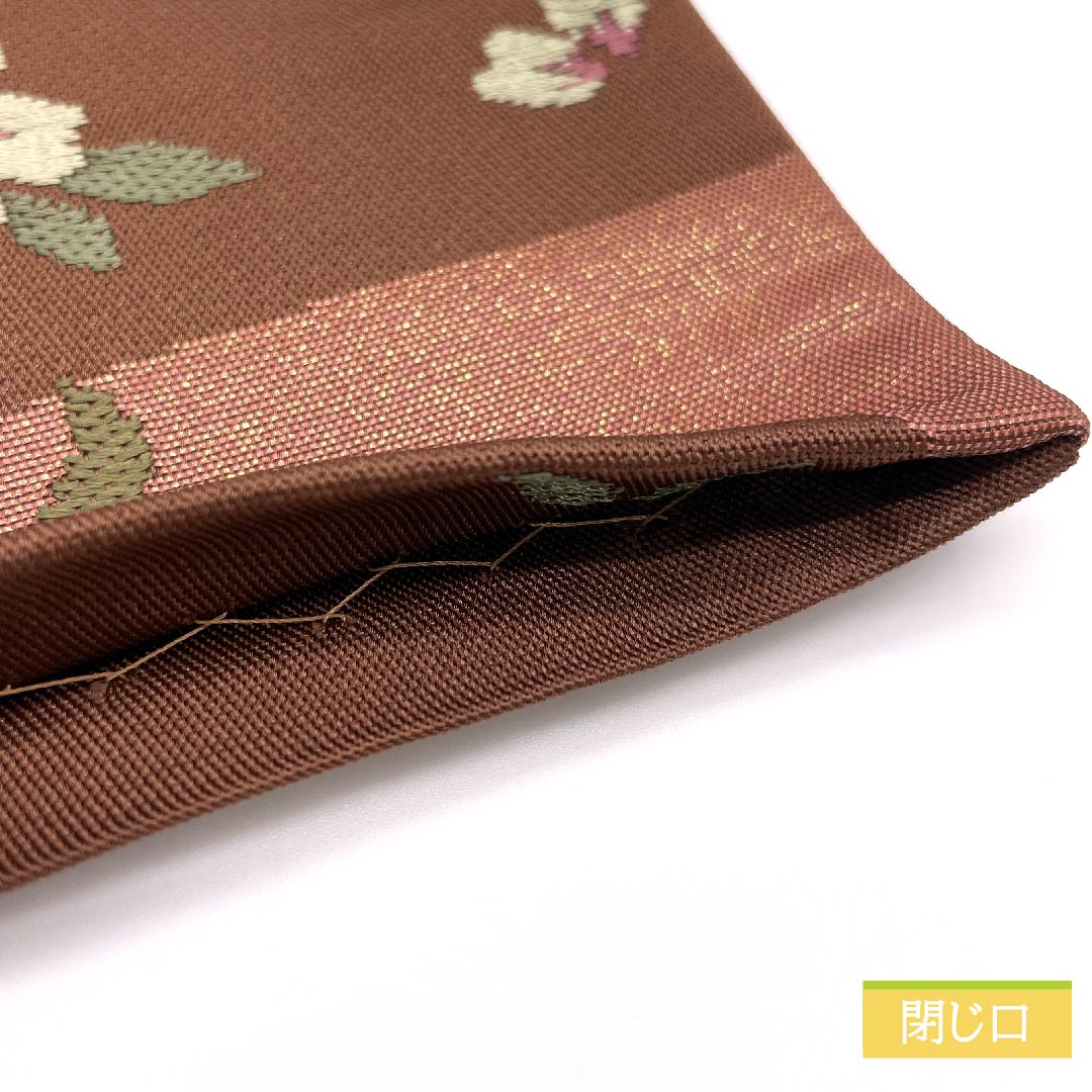 半幅帯 ポリエステル 褐色（かっしょく） 雲 桜 古典柄 帯丈374cm 茶系 Sランク 1125001072314