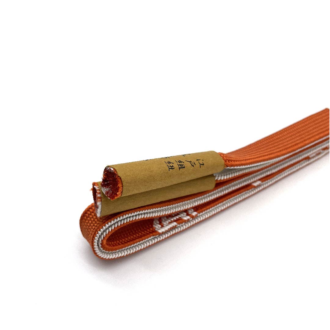 （新古品） 帯締め 正絹 四分紐 鉛丹色（えんたんいろ） 五嶋紐 江戸組紐 新古品 長さ約162cm 幅約1.7cm カジュアル Sランク 橙系 1135002952326