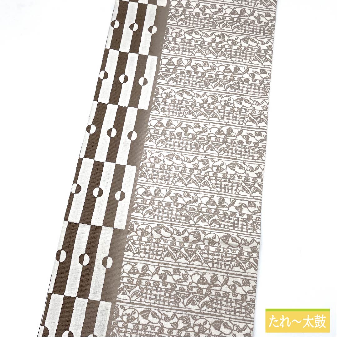 袋帯 正絹 更紗調 染帯 帯丈452cm Sランク 全通 カジュアル 白系 1123013142411