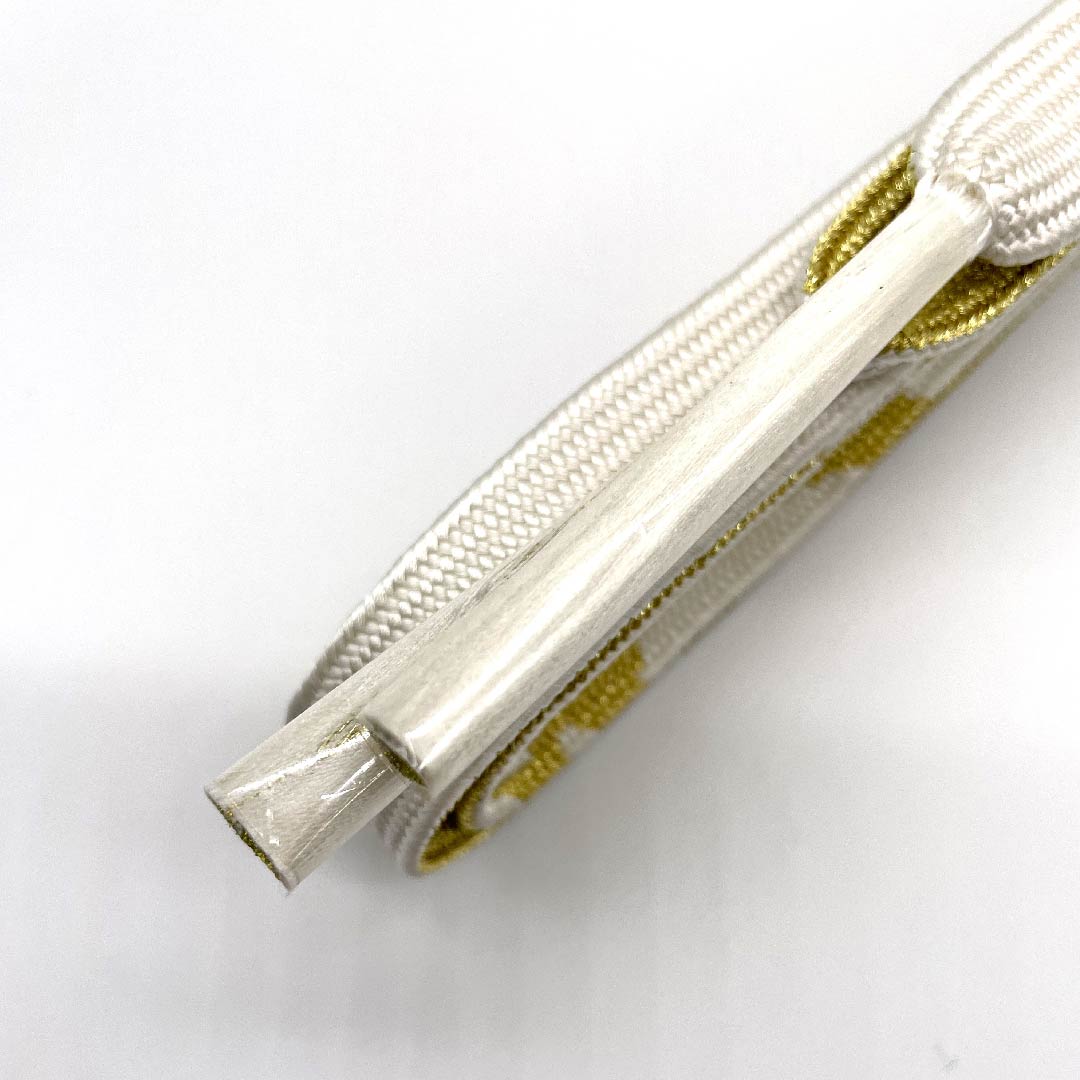 (New old stock) Obijime (sash fastener) made of pure silk, quarter-length string, white, long, with metal thread, for Tomesode, length approx. 190cm, width approx. 1.5cm, formal, S rank, white, 1135000512911