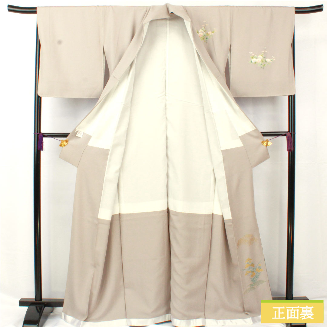 訪問着 正絹 袷 身丈165cm 裄丈66.5cm 小町鼠色（こまちねずいろ） 京友禅 花車 古典柄 しつけ糸付き 未使用品 Sランク グレー系 1112005832522