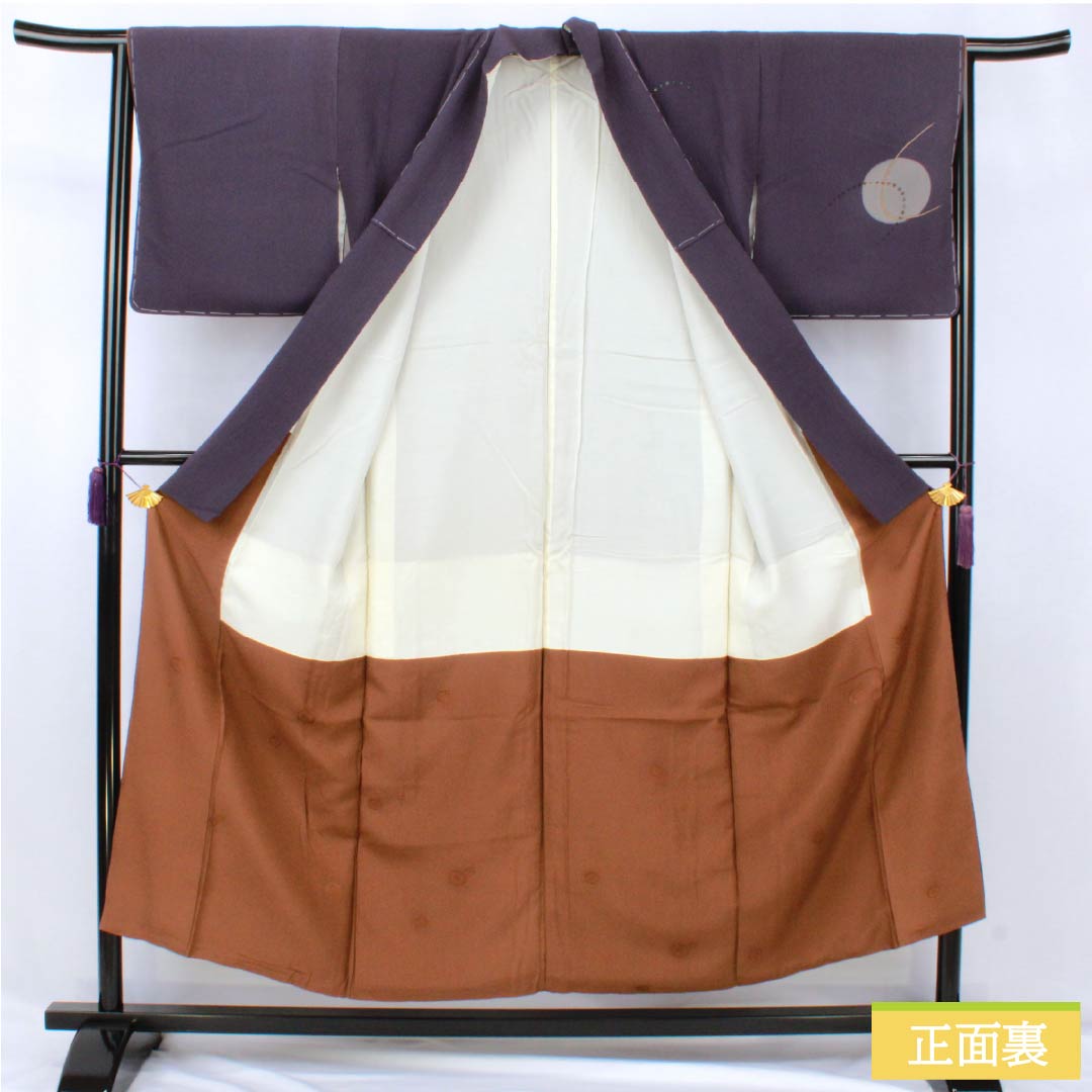 訪問着 正絹 Sランク 袷 身丈152cm 裄丈62.5cm 深紫色（ふかきむらさきいろ） 付下げ ちりめん 作家物 抽象模様 紫系 1112007452220