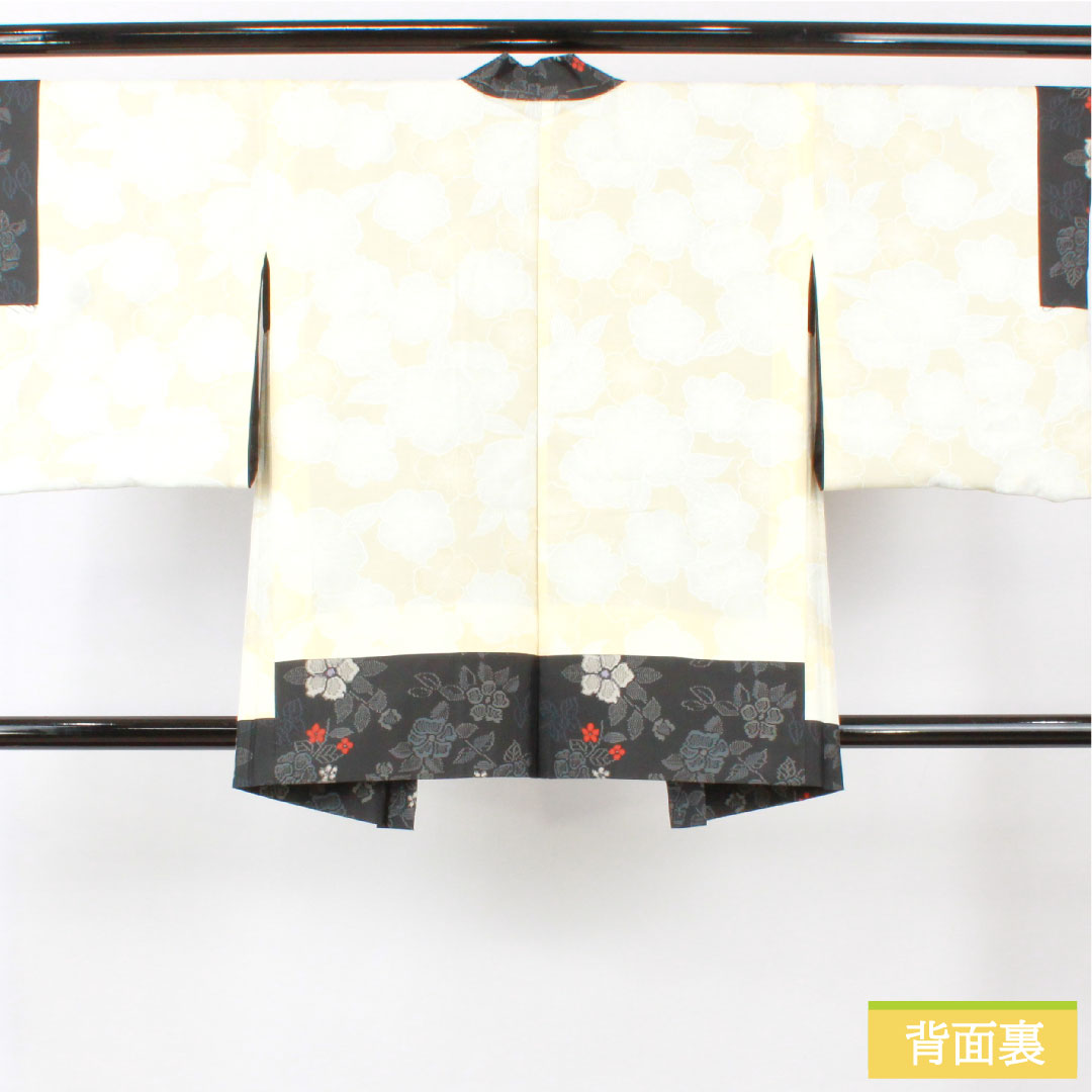 羽織 正絹 身丈83cm 裄丈65.5cm 村山大島 草花模様 しつけ糸付き 未使用品 Sランク 袷 黒系 1117001142910