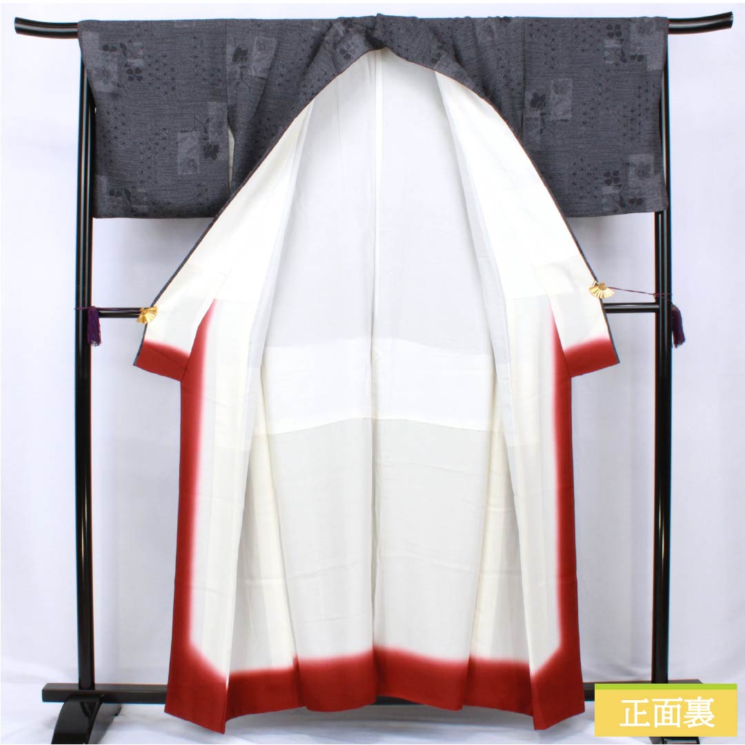 小紋 正絹 Aランク 身丈158cm 裄丈66.5cm 袷 短冊 グレー系 1115006963322