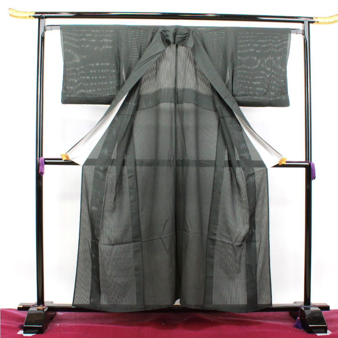 Summer pure silk formal kimono, length 156.5cm, sleeve length 63cm, vertical silk, hotaru silk, S rank, black, 1132001102310