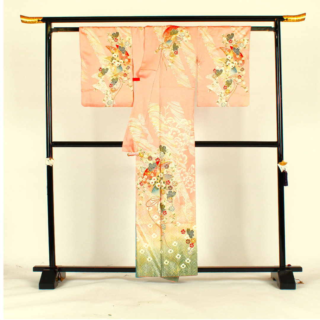 訪問着 袷 身丈160cm 裄丈66cm 京友禅 鳳凰 吉祥文様 正絹 Aランク ピンク系 1112001073413