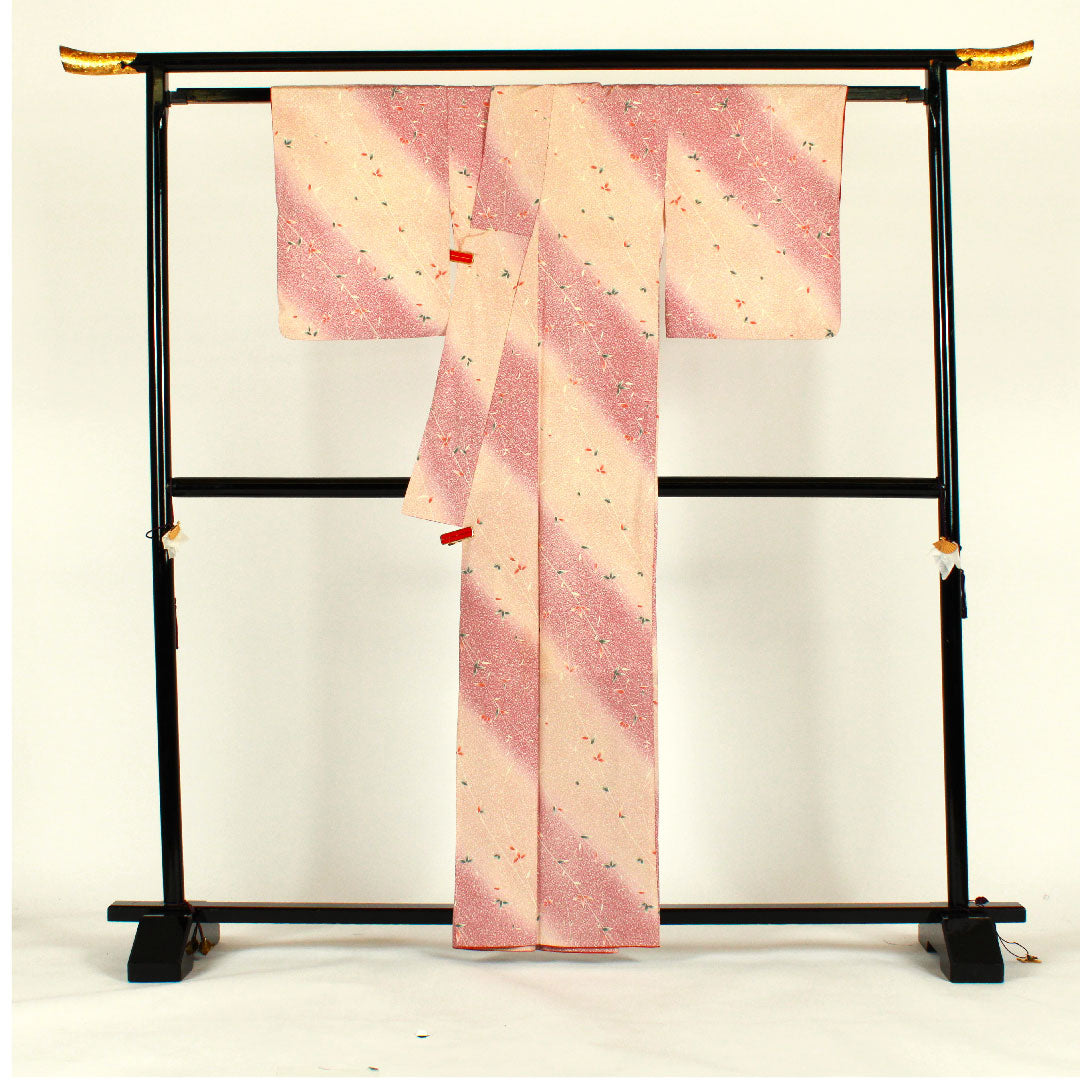 Small pattern, length 162.5cm, sleeve length 64cm, lined, tataki-dyed, floral pattern, washable kimono, poly, S rank, pink, 1115000762313
