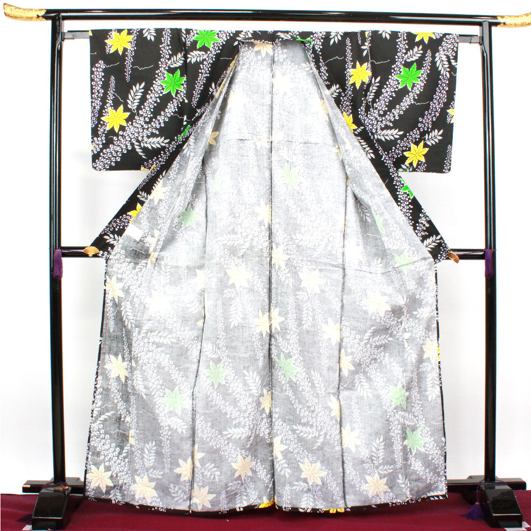 Yukata Wisteria Maple Leaves Cotton S Rank Single Layer Length 166.5cm Sleeve Length 64cm Black 1118003162510