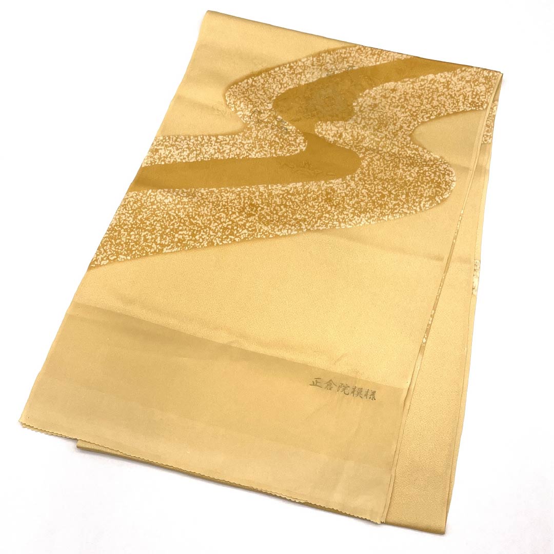 Obiage Silk S-rank Semi-formal Light Mandarin Orange Shosoin pattern Length approximately 184cm Width approximately 30.5cm Cream-colored 1136002432915