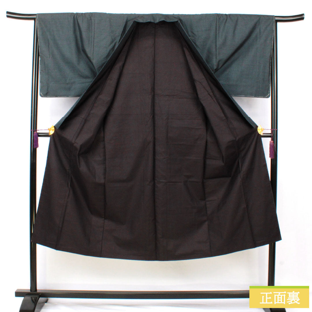 男物 正絹 Sランク 身丈137.5cm 裄丈66.5cm 濃紺色（のうこんいろ） 大島紬 100亀甲 しつけ糸付き 袷 紺系 1119001632318