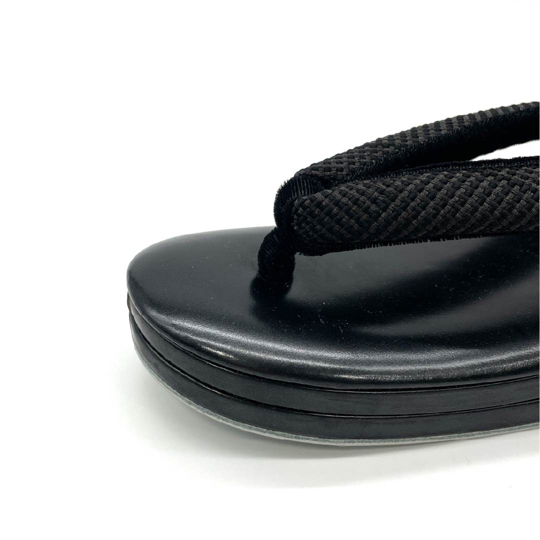 (Like New) Casual Zori Sandals, Synthetic Leather, Goshima Cord, Genuine Lacquer, Length 23.5cm, Size M, Black, 1122001381310