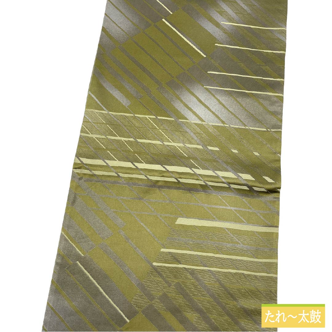 袋帯 正絹 麹塵色（きくじんいろ） 幾何学模様 帯丈432cm Sランク 六通 セミフォーマル 緑系 1123012242319