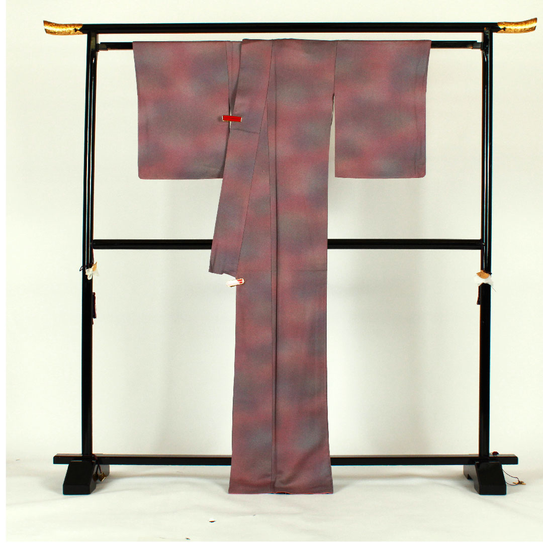 Plain color, wave pattern, length 171cm, sleeve length 67cm, lined, pure silk, S rank, purple, 1114000322420