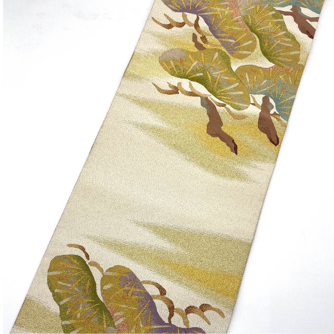 袋帯 生成り色（きなりいろ） 綴れ織 松 帯丈438cm 正絹 Aランク 六通 フォーマル クリーム系 1123007023315