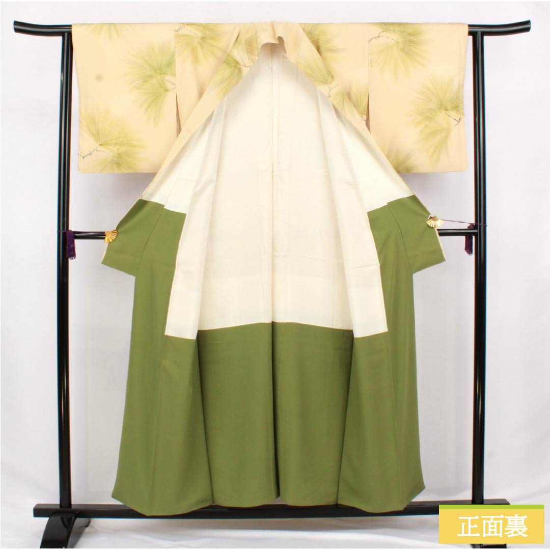 小紋 正絹 Sランク 身丈154.5cm 裄丈62cm 袷 東京白茶色（とうきょうしらちゃいろ） 京友禅 松葉 クリーム系 1115006592215