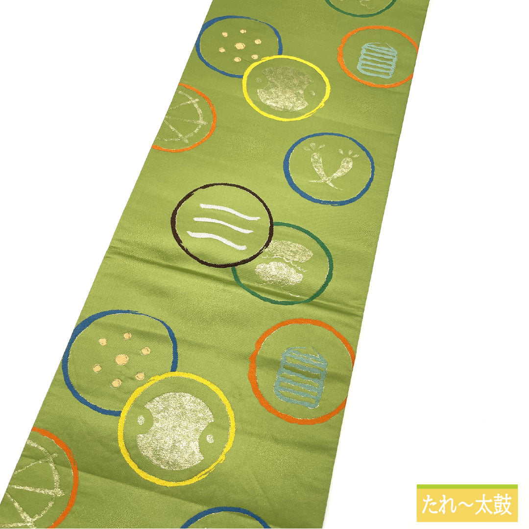 袋帯 正絹 Aランク 柳茶色（やなぎちゃいろ） 西陣織 白綾苑大庭 抽象模様 帯丈434cm 六通 カジュアル 緑系 1123016593319