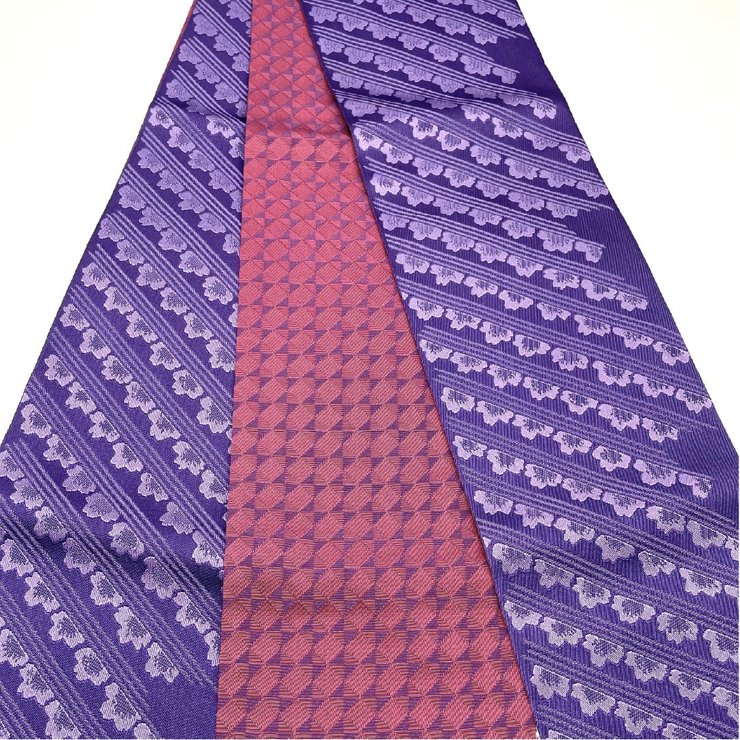 半幅帯 ポリエステル 桔梗色（ききょういろ） 花模様 幾何学模様 帯丈360cm 紫系 Sランク 1125002242320