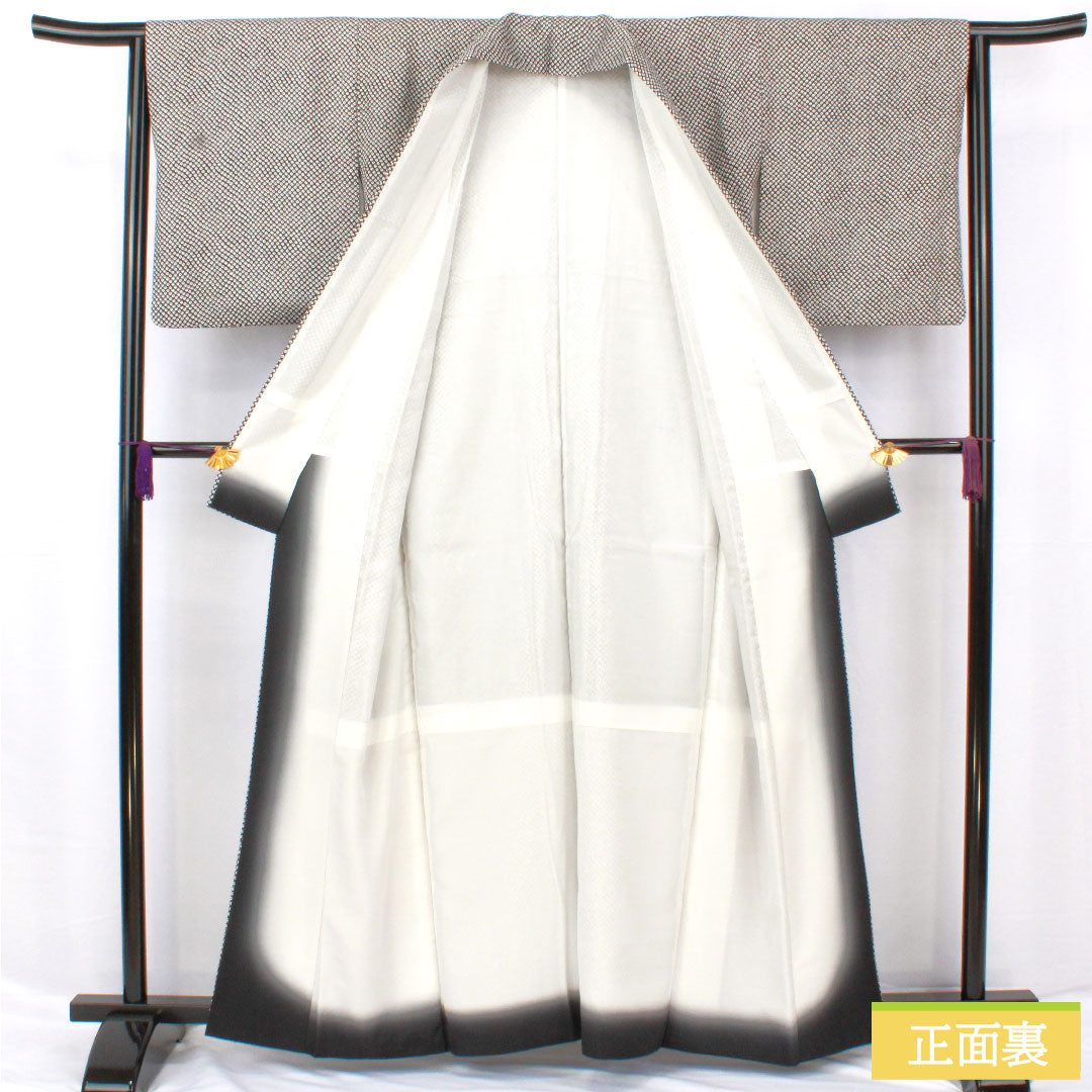 小紋 ポリエステル 身丈161.5cm 裄丈63.5cm 袷 洗える着物 染め疋田 Aランク 黒系 1115004583410