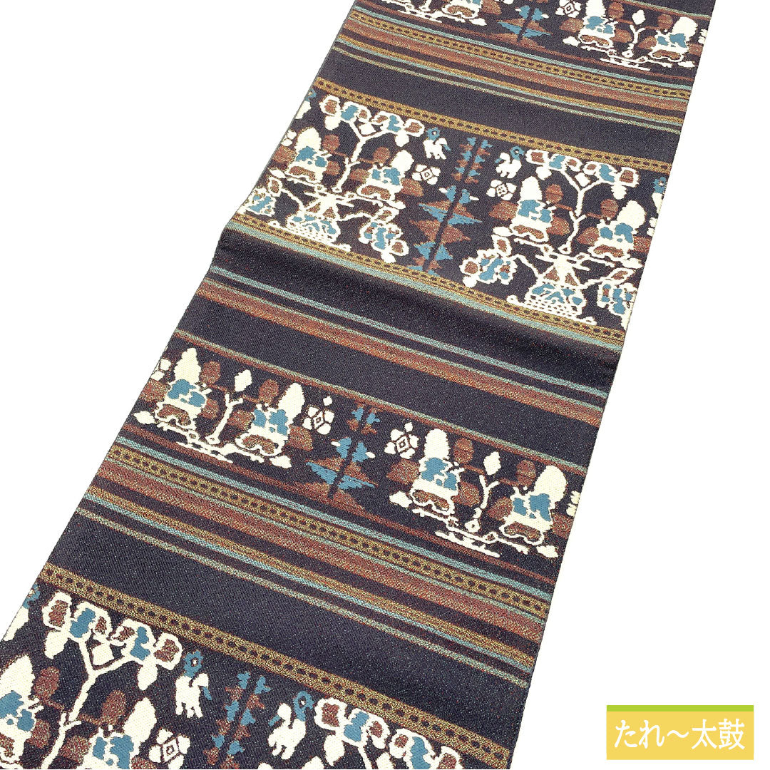 袋帯 正絹 Sランク 藍鼠色（あいねずいろ） 西陣織 抽象模様   帯丈456cm 六通 カジュアル グレー系 1123016532422