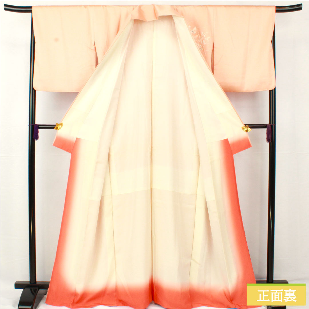 訪問着 正絹 袷 身丈165.5cm 裄丈66.5cm 京友禅 萩 松 部分刺繍 Aランク ピンク系 1112005363513