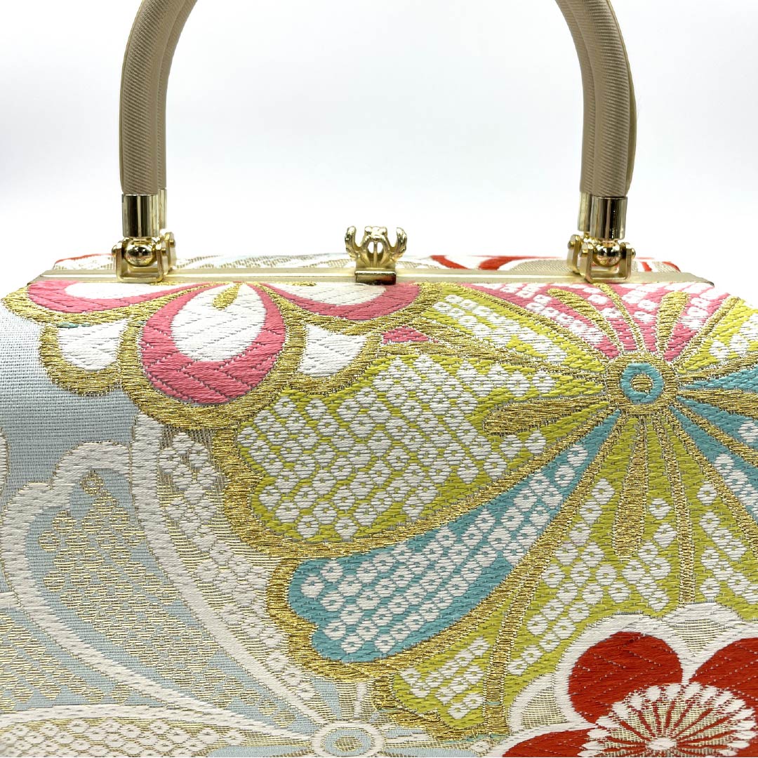 和装バック フォーマル 蟹鳥染色（かにとりぞめいろ） 振袖用 花柄 古典柄 水色系 Ａランク 113900052324