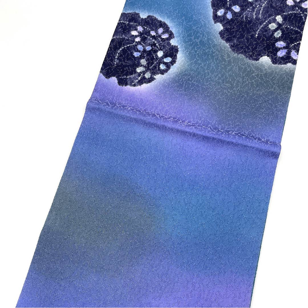 袋帯 雪輪 絞り 銀糸 帯丈448cm 正絹 Aランク ポイント柄 セミフォーマル グラデーション系 1123006143399