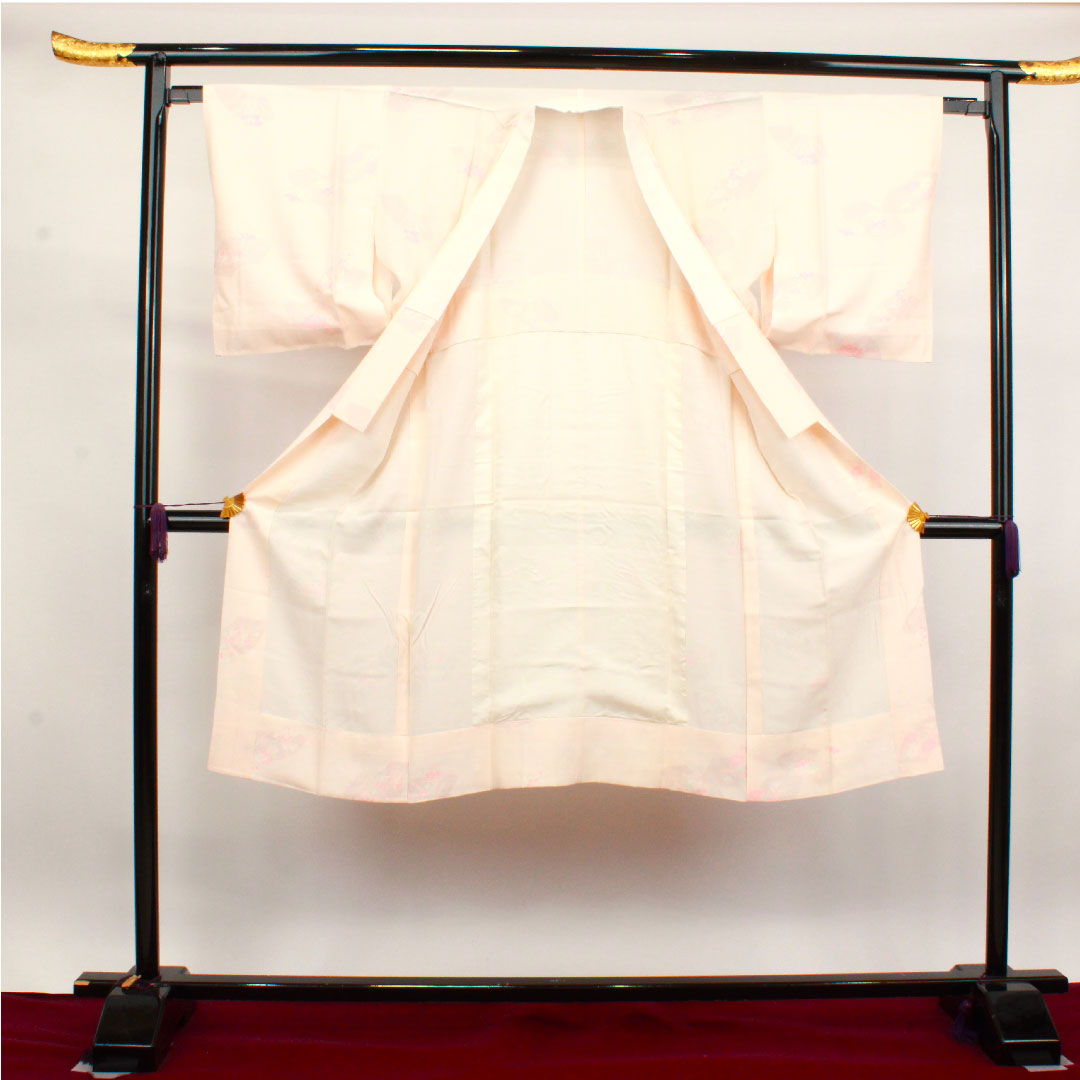 長襦袢 正絹 身丈127cm 裄丈64.5cm 単衣  フォーマル 扇面 草花模様  Sランク ピンク系 1129000562213