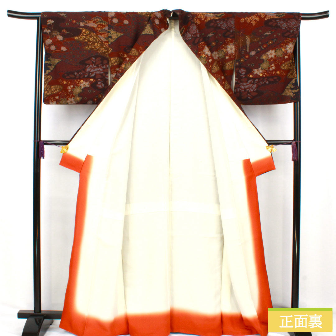 小紋 正絹 Sランク 身丈164.5cm 裄丈64.5cm 袷 小豆茶色（あずきちゃいろ） 辻ヶ花 ザ・スーパーシルク スコッチガード加工  茶系 1115007632414